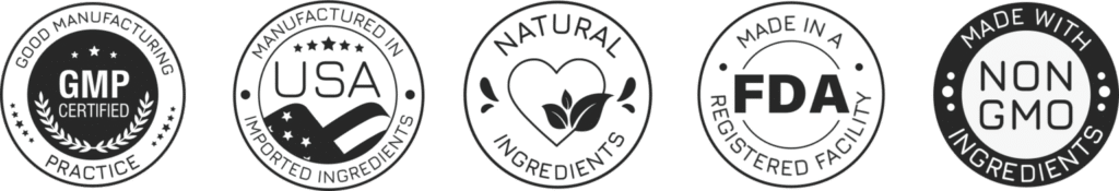 Sello de fabricación en instalaciones certificadas y registradas para suplementos naturales.